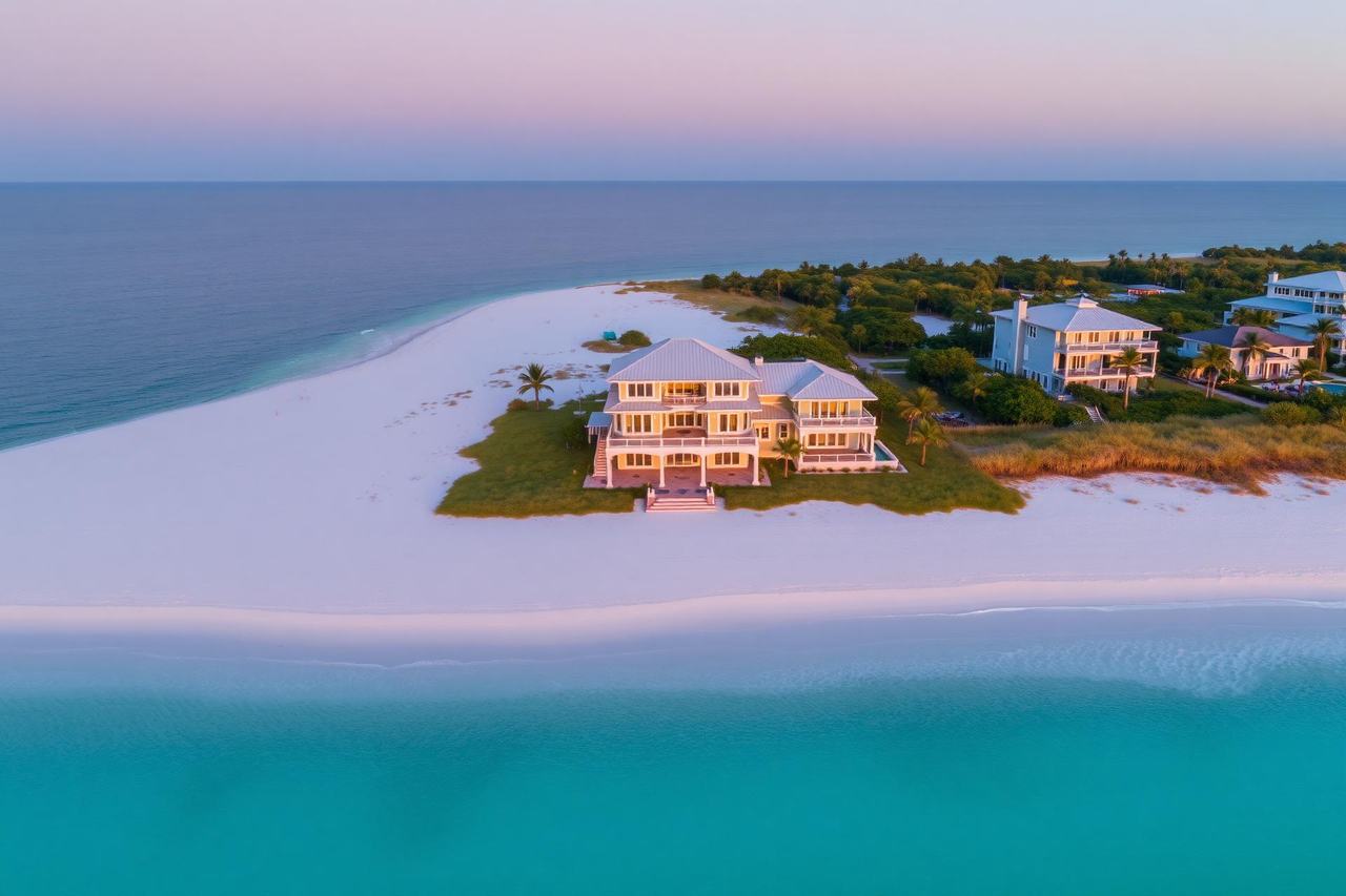 Luxury coastal home at golden hour on Florida's Gulf Coast